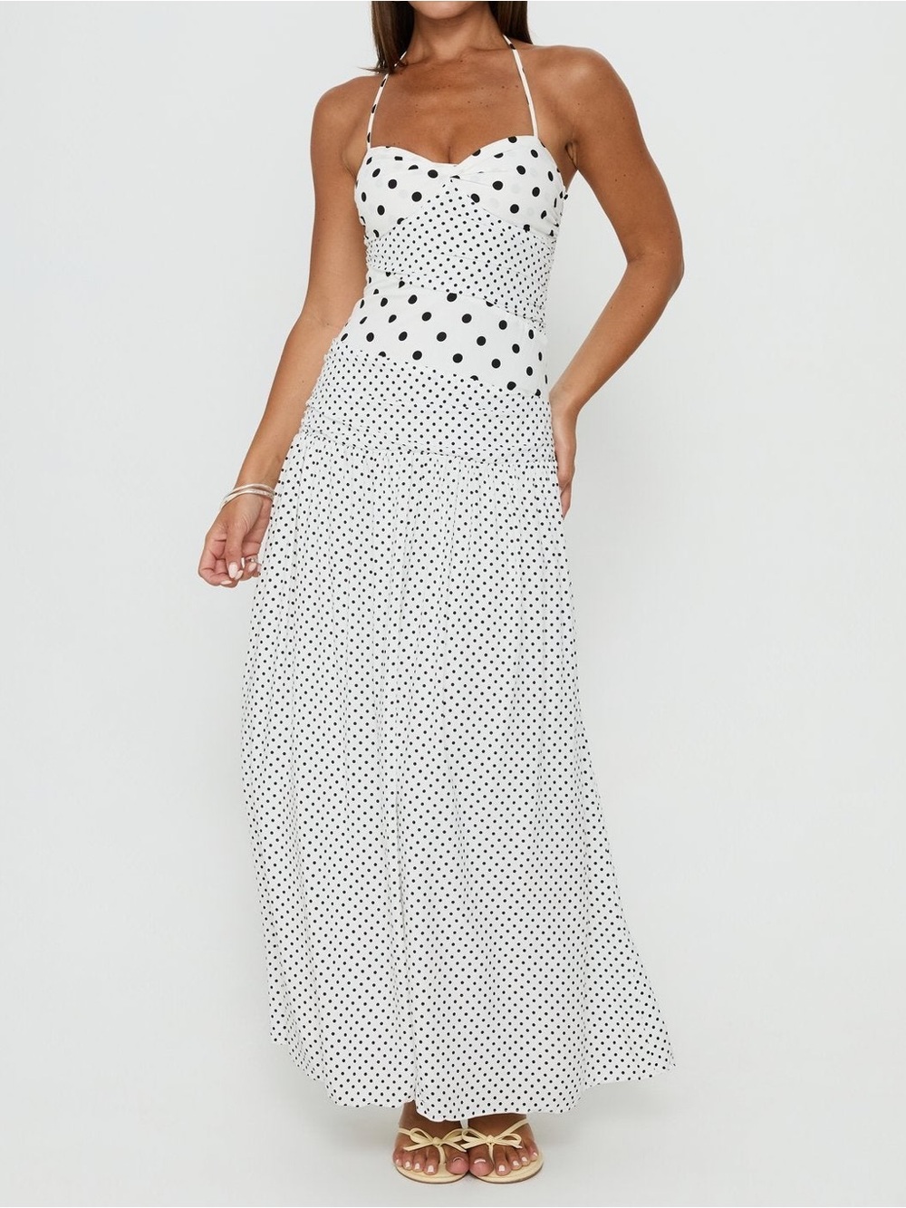 Princess Polly Marguerite Halter Maxi Dress White Polka Sz 0